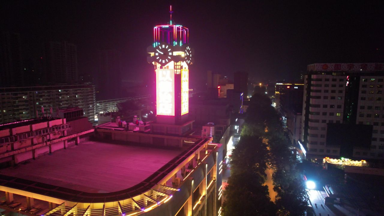河南新乡市城市夜景灯光航拍