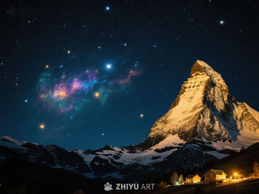 夜空下的雄伟山峰 336