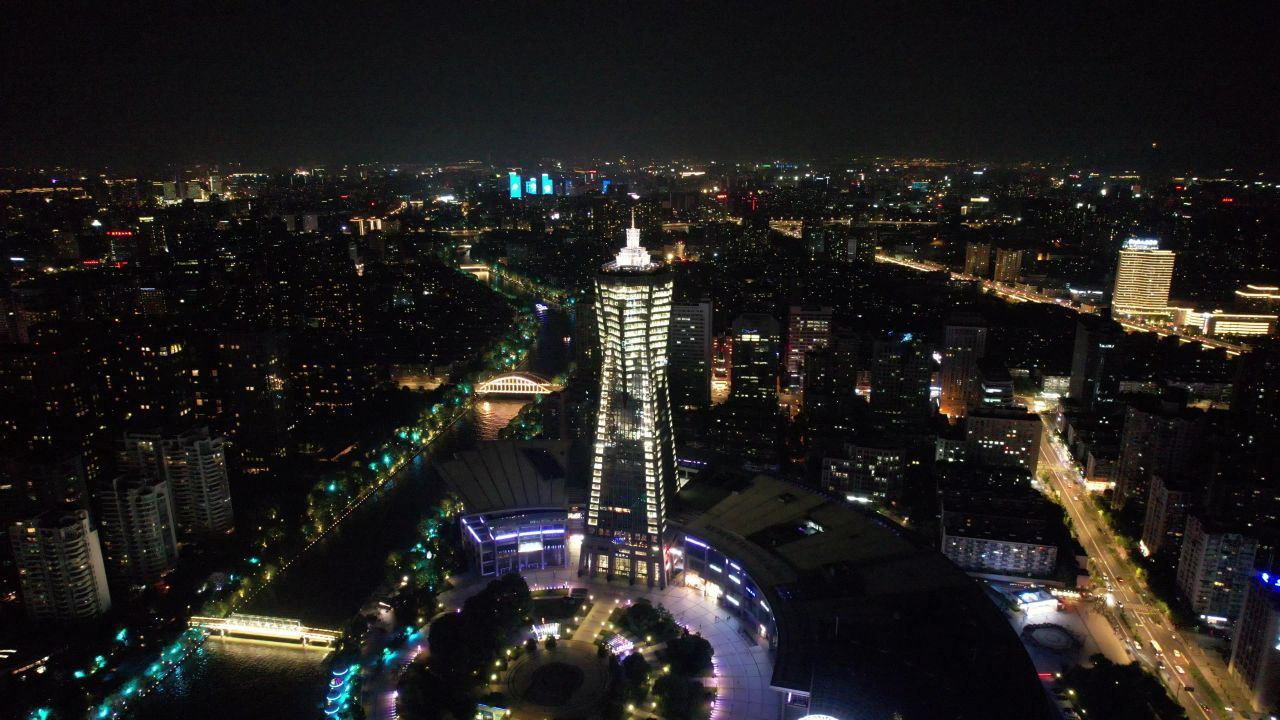 浙江杭州城市风光航拍 