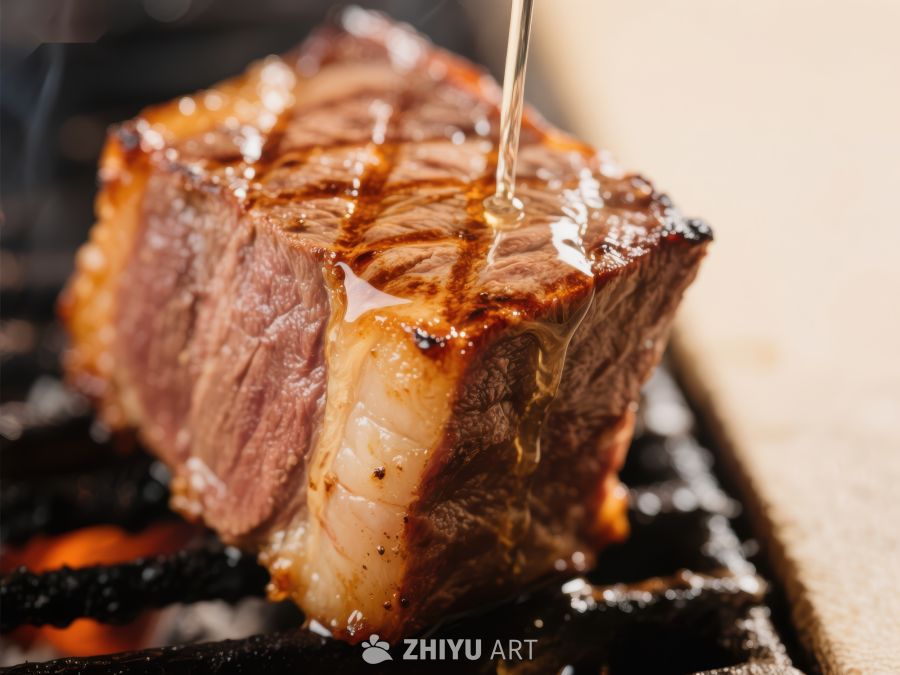 煎烤牛肉淋油特写