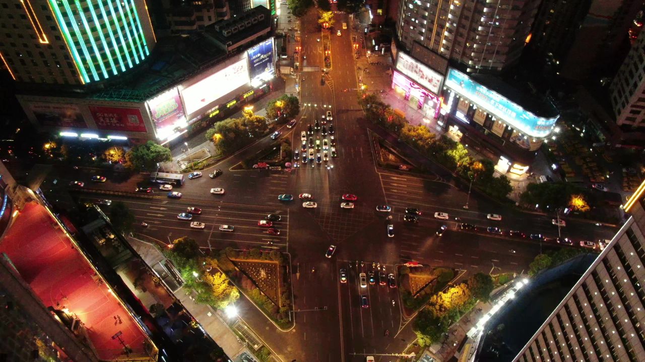  贵阳中华路夜景交通航拍