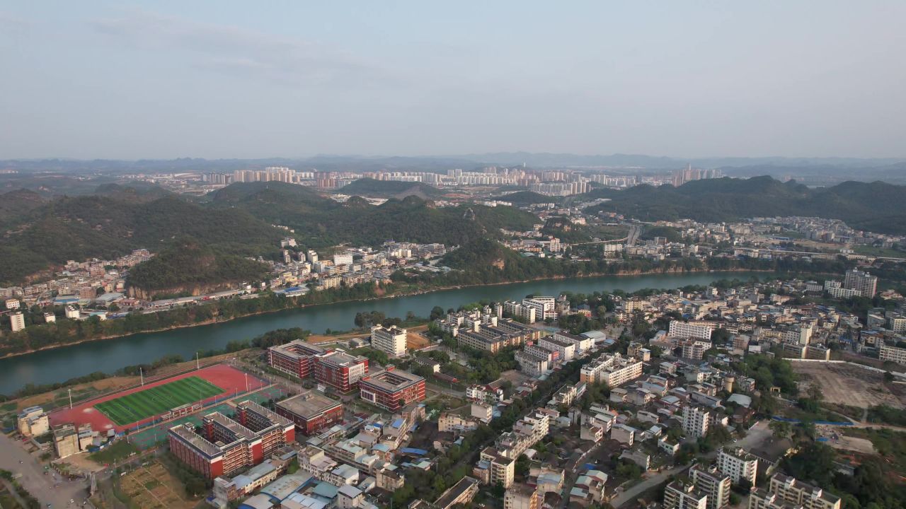 广西崇左城市全景航拍 
