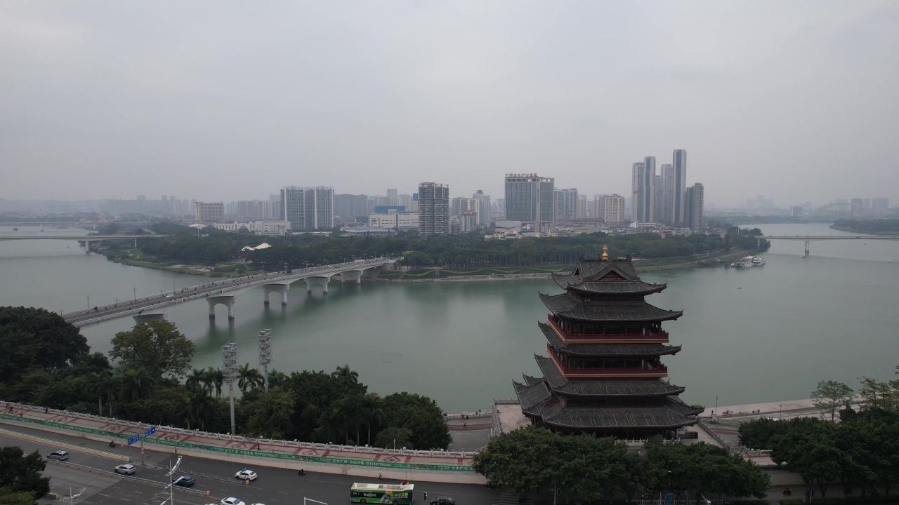 广西南宁畅游阁地标建筑航拍