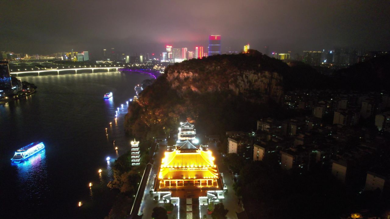 柳州文庙夜景灯光航拍