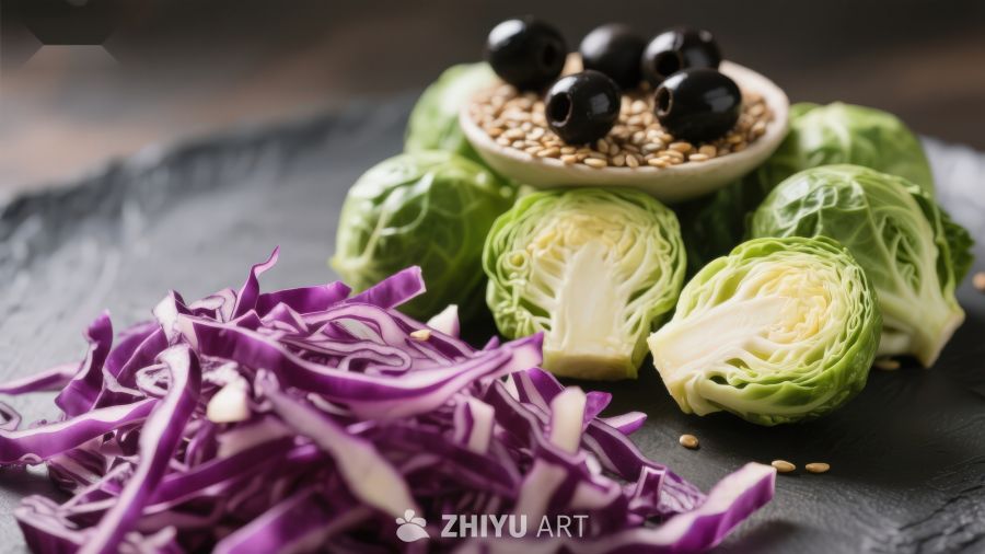 紫甘蓝与抱子甘蓝的食材组合