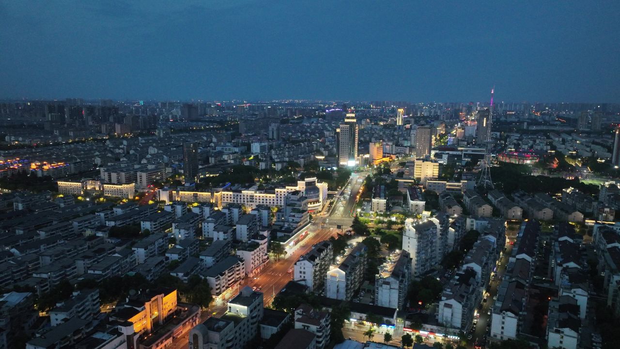 4K航拍昆山城市夜景风光 4