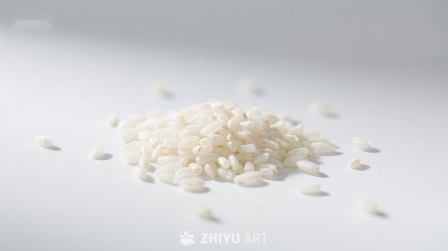 白色米粒散落于简洁背景