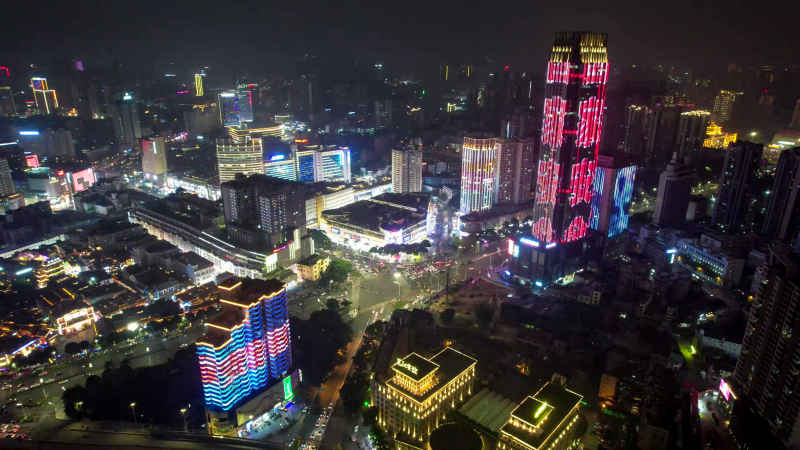 广西南宁城市夜景灯光航拍  