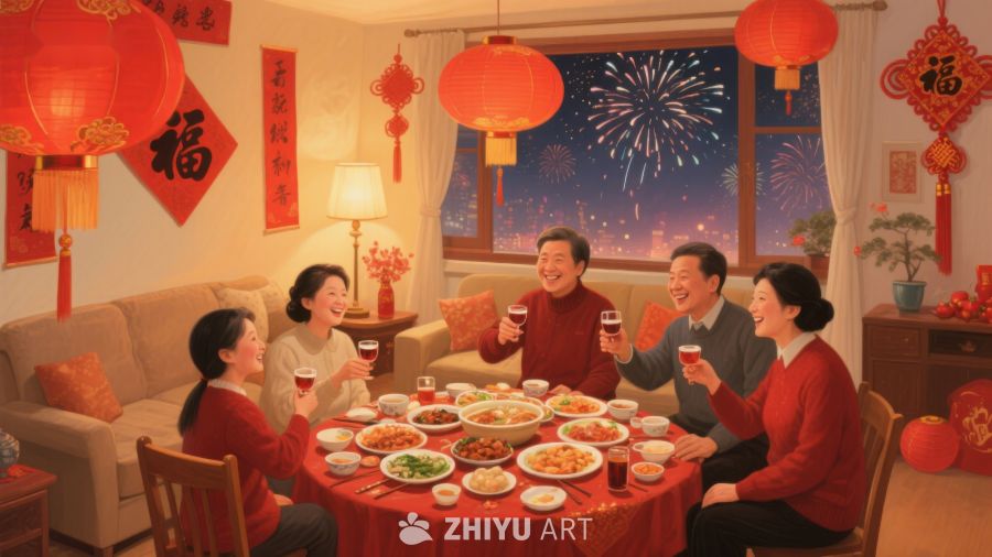 家庭围坐餐桌共庆佳节 68