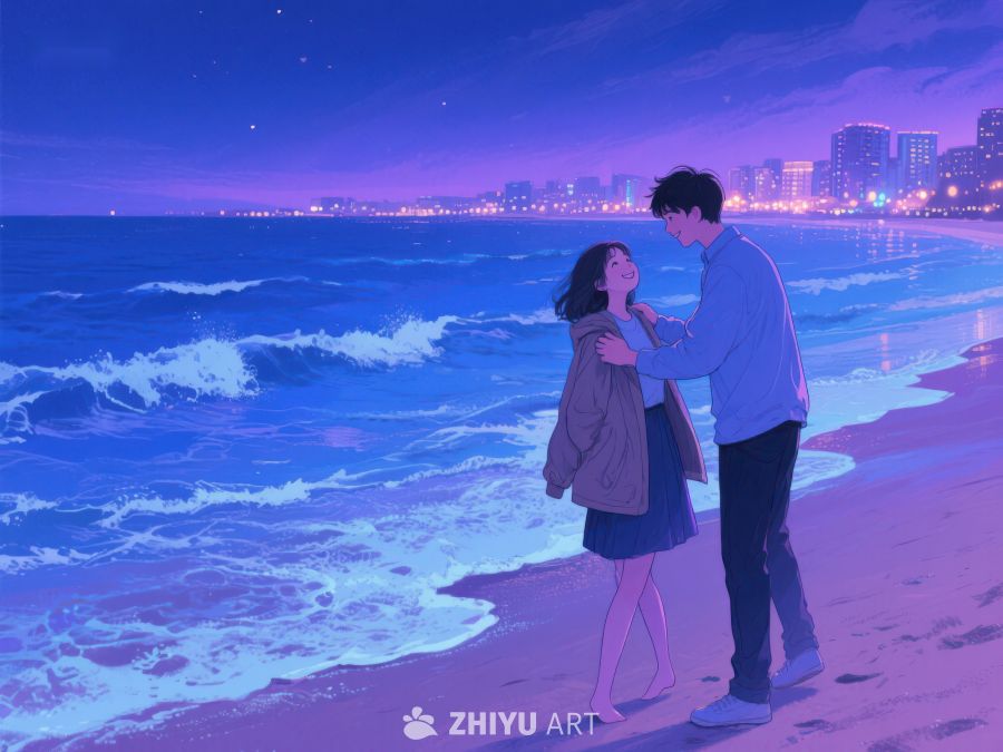 夜幕下的海边情侣 1065