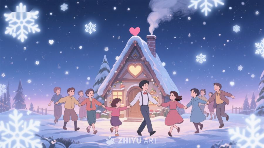 冬夜雪景中的人群围舞 112