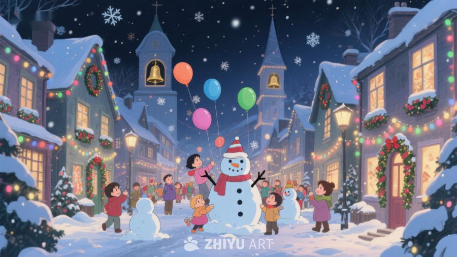 冬夜小镇的欢乐雪人 88