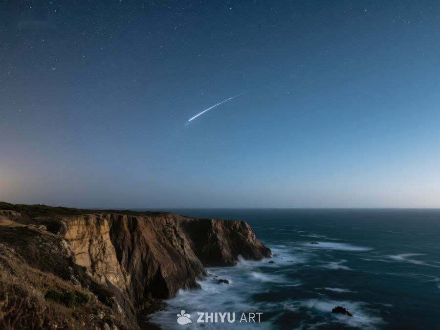 夜空流星划过海岸悬崖 267