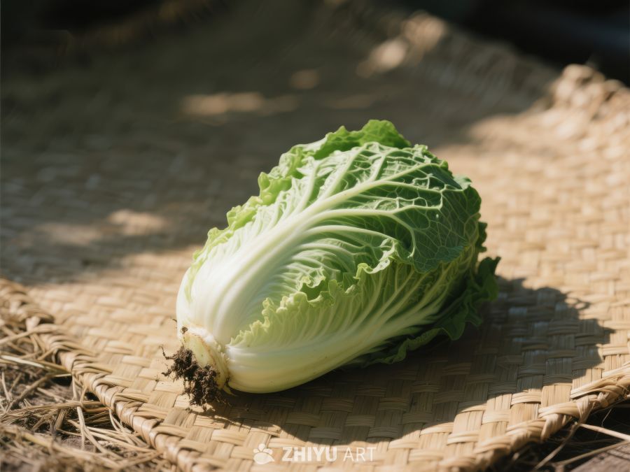 新鲜白菜置于编织垫上 175