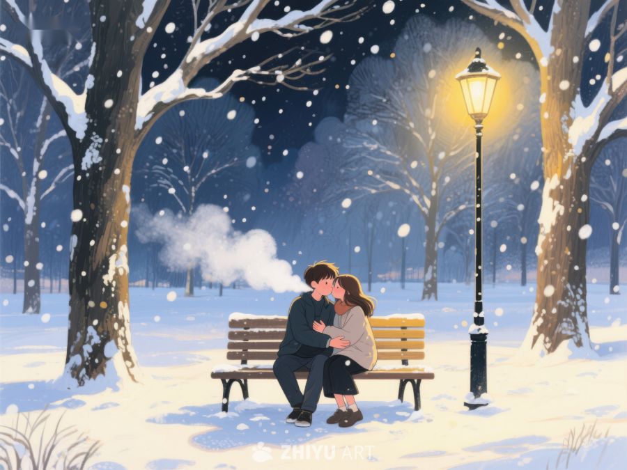 冬夜雪中情侣温馨相拥 193