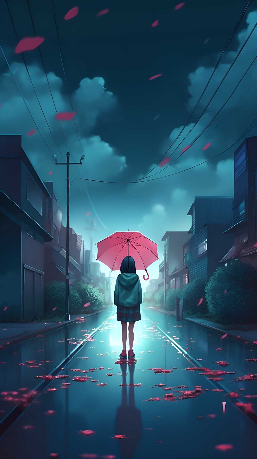 打伞插画女孩伤感的美