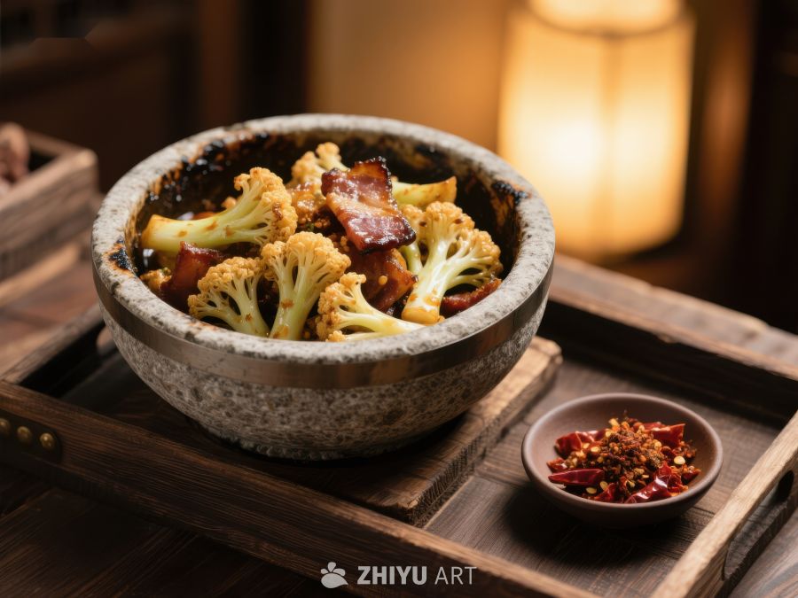 石锅花椰菜配辣椒 874
