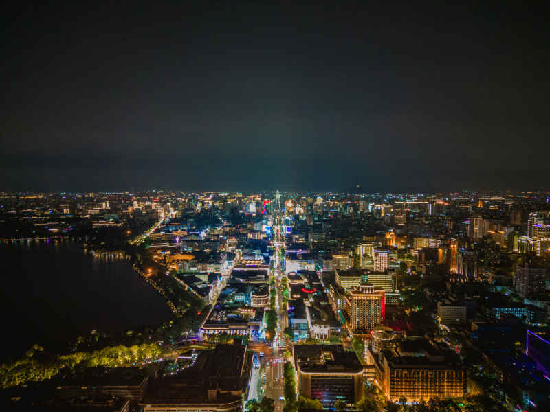 航拍 浙江 杭州 城市 夜景 杭州建设