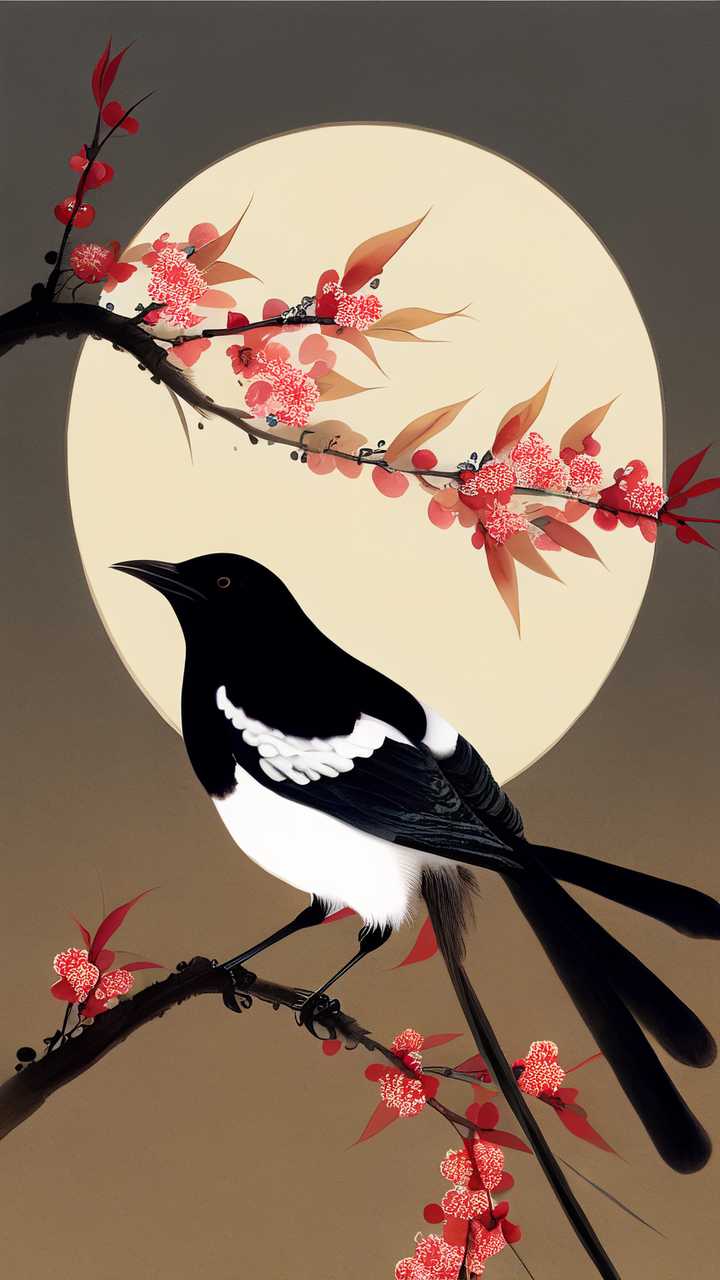 喜鹊国潮七夕插画国潮七夕喜鹊素材