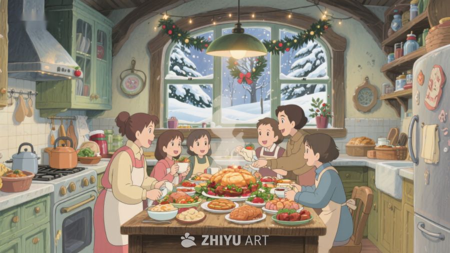 温馨厨房里的家庭聚餐 242