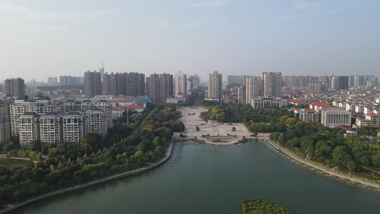 湖南岳阳城市风光航拍 