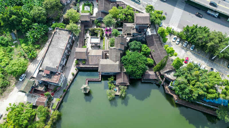航拍广东东莞可园