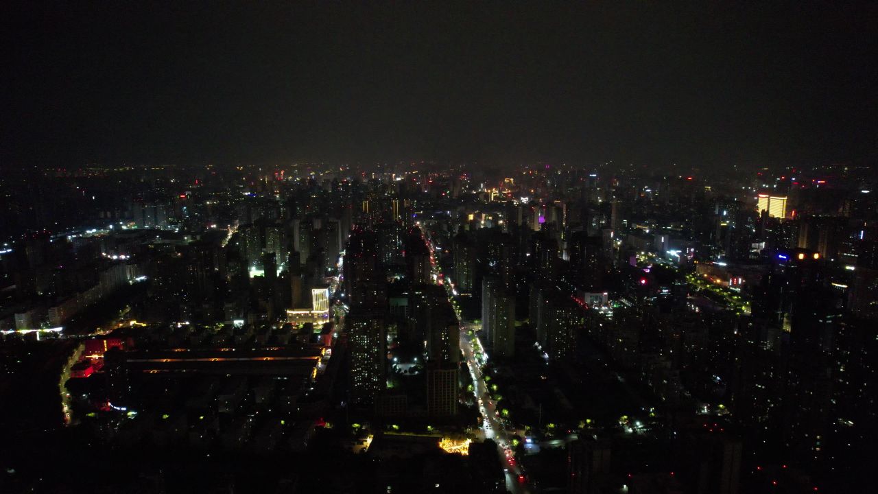 河南郑州城市夜景灯光航拍
