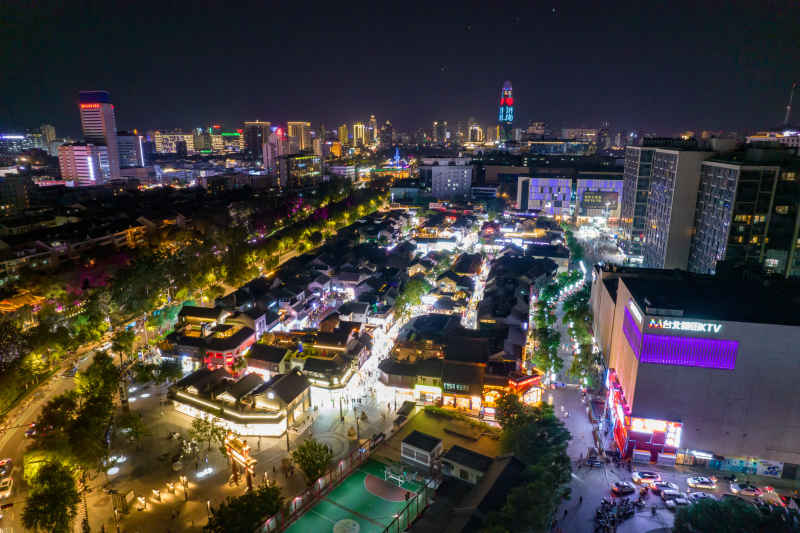 济南宽厚里夜景灯光航拍摄影图