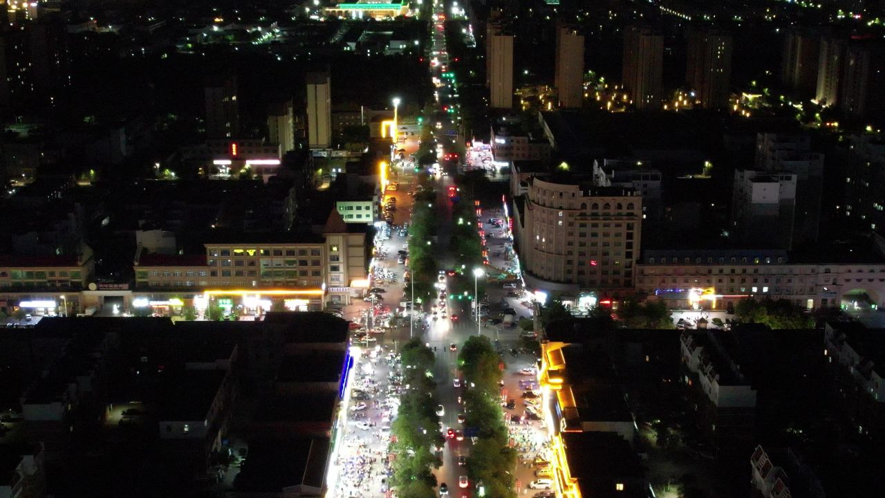 山东东营城市夜景灯光航拍 