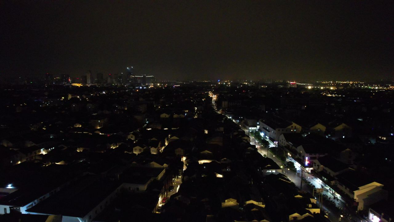 江苏苏州姑苏区老城区夜景灯光航拍 