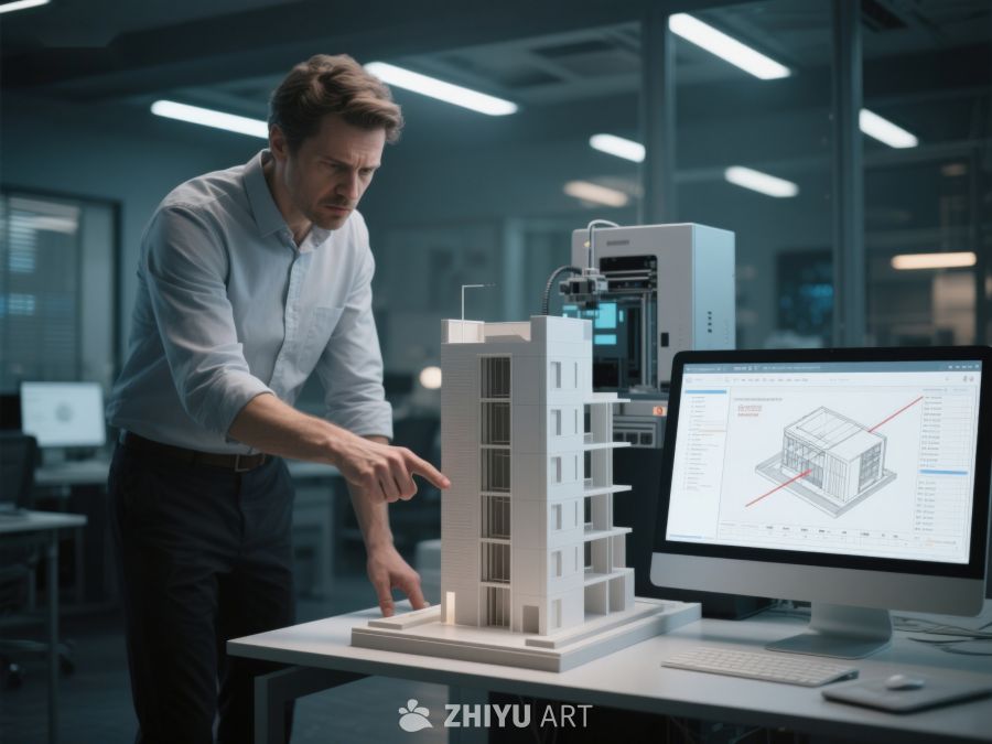 建筑师在实验室中检查建筑模型 157