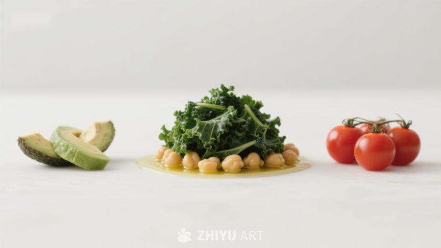 新鲜蔬菜与豆类摆盘