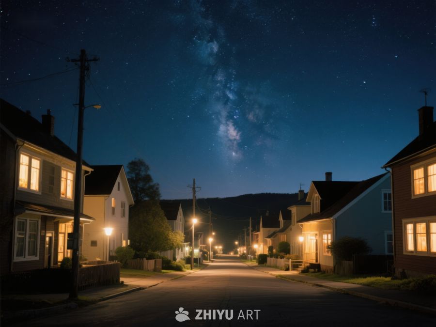 宁静小镇夜景与银河 62