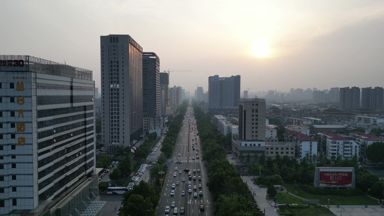 河北邯郸城市日落晚霞夕阳航拍