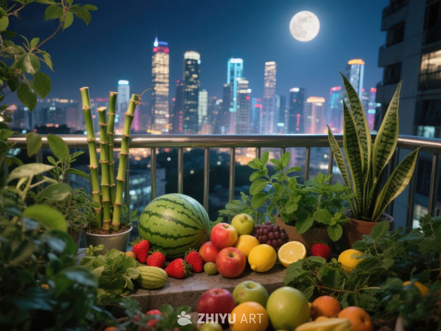 城市夜景中的阳台果蔬 102