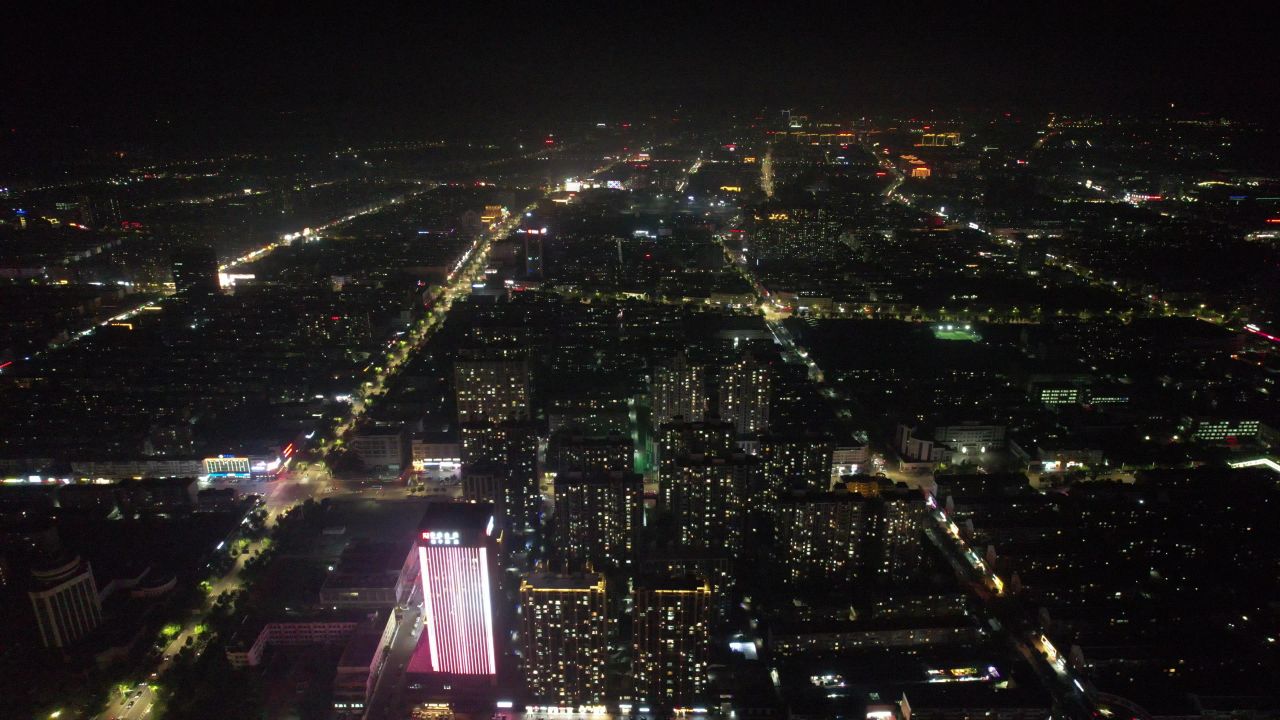 山东德州城市夜景灯光航拍 