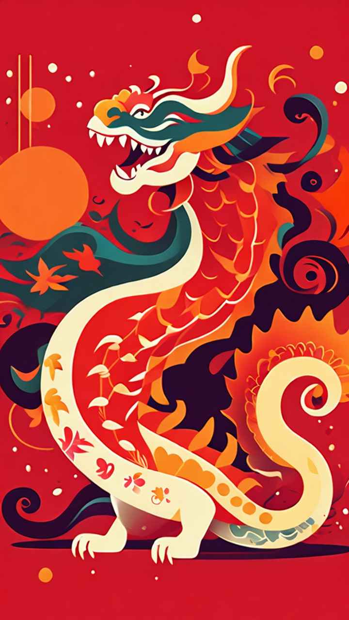春节舞龙舞狮插画背景 22