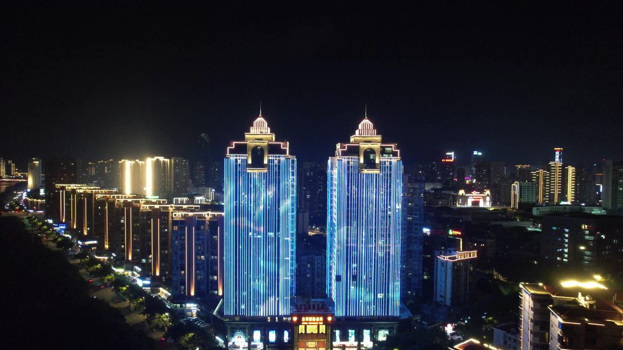 江西赣州章水两岸夜景灯光航拍