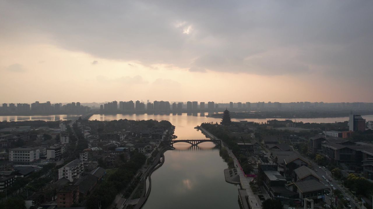 四川遂宁城市晚霞夕阳航拍