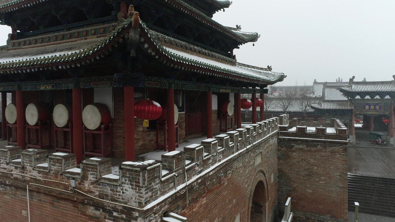 雪天航拍城隍庙