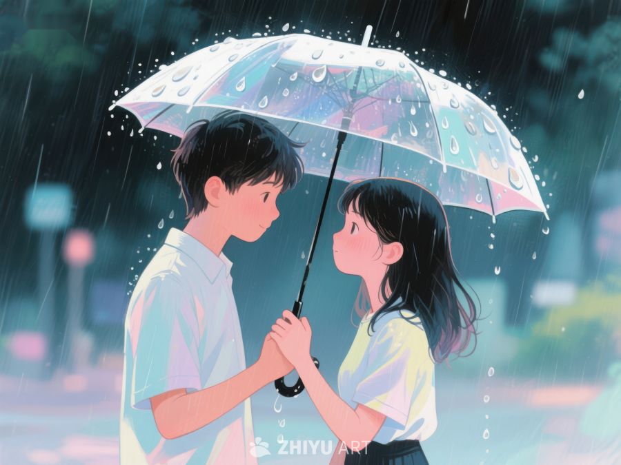雨中伞下相视的两人 1180