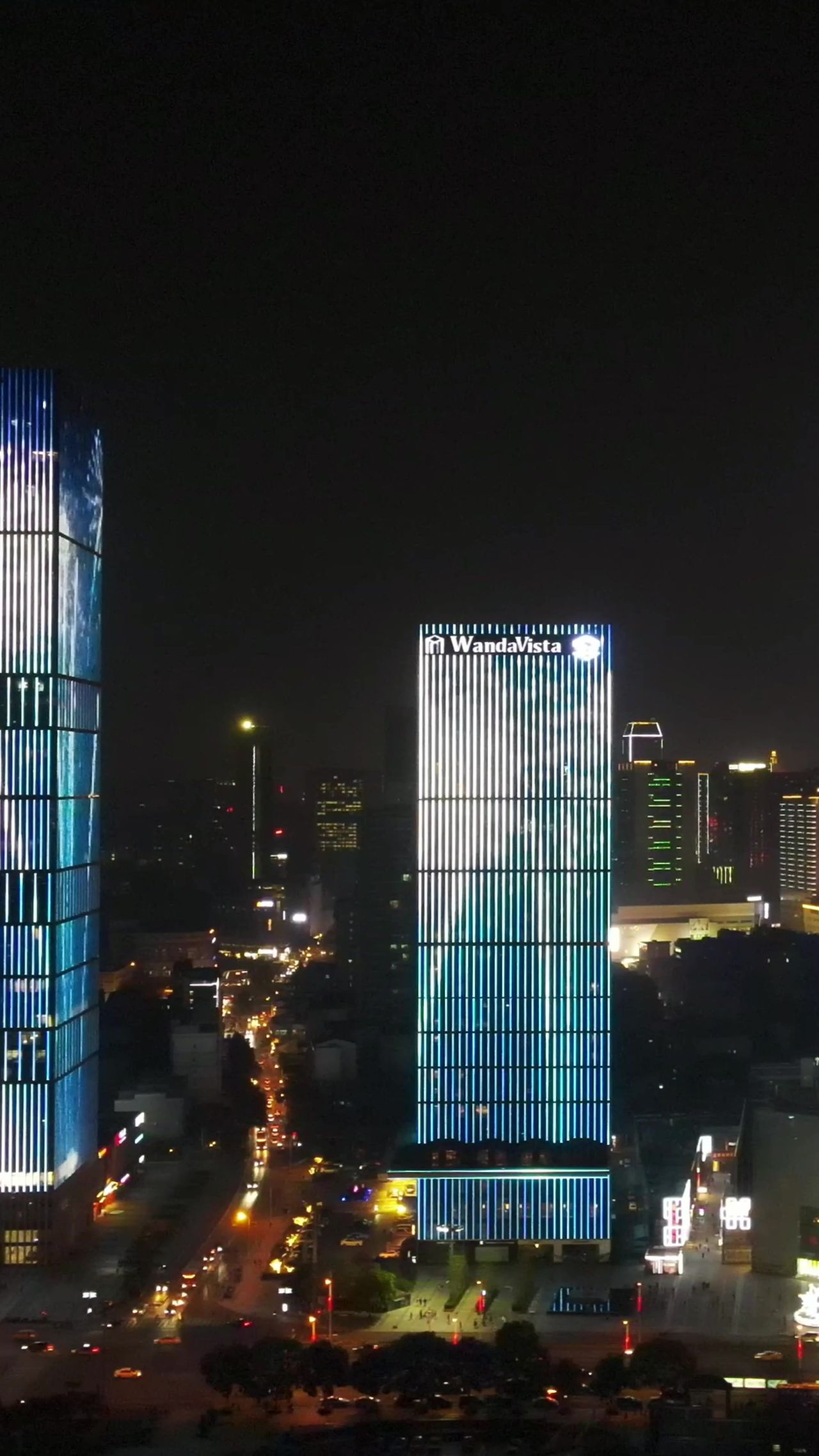 湖南 长沙 城市 夜景 交通 竖屏 航拍