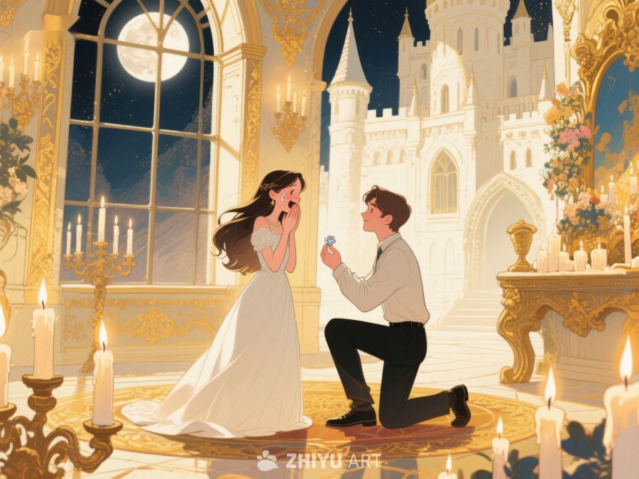 浪漫求婚夜，城堡背景下的温馨瞬间 424