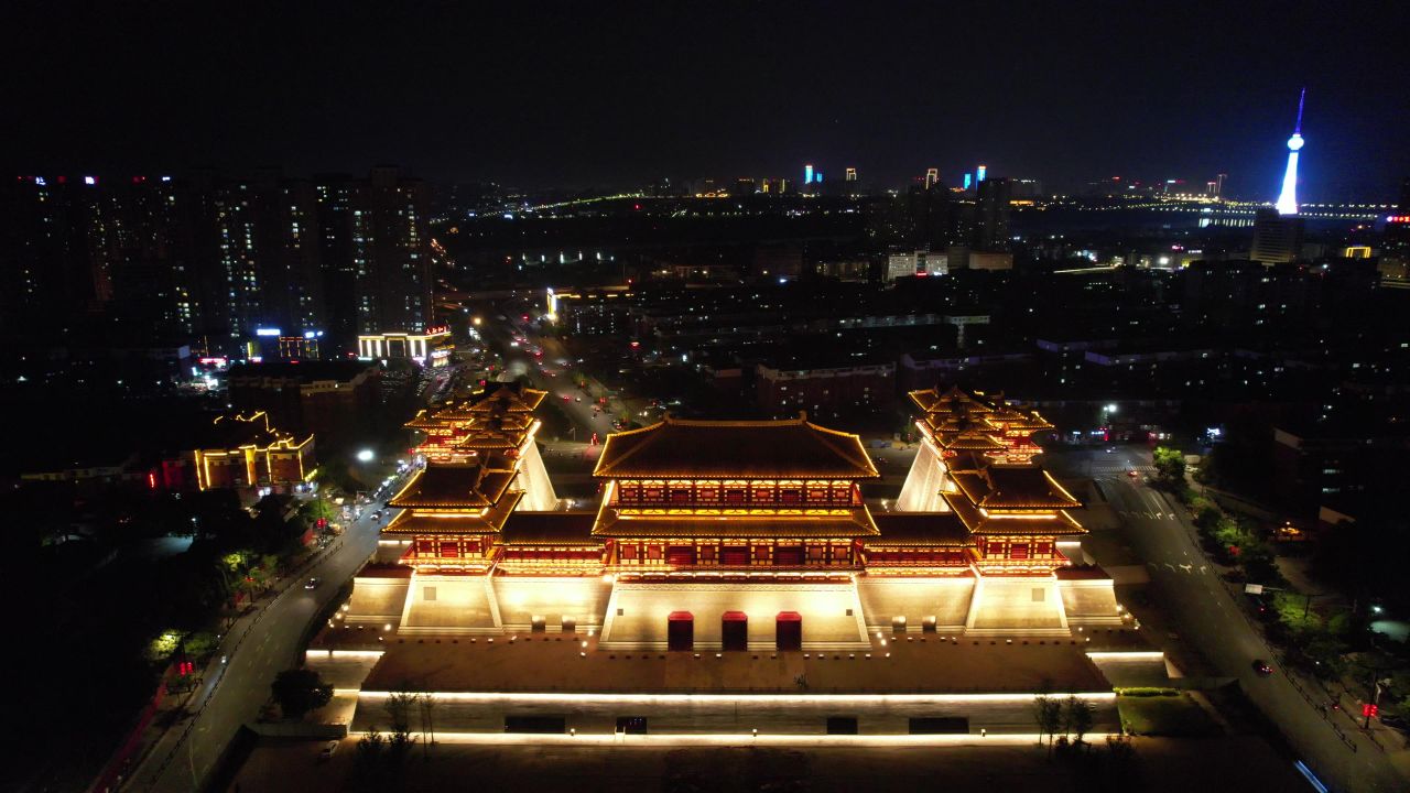 河南洛阳城市夜景航拍