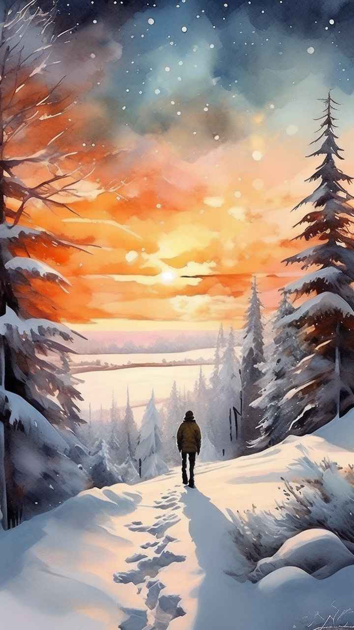 冬季背景图插画雪山雪景 87