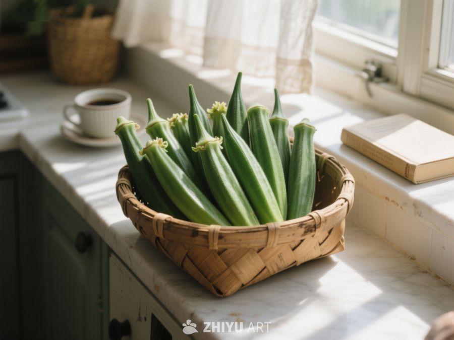 竹篮中的新鲜秋葵 623