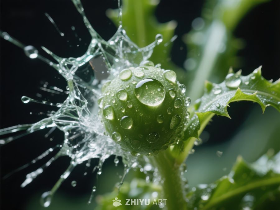 水滴飞溅的绿色果实特写 1391