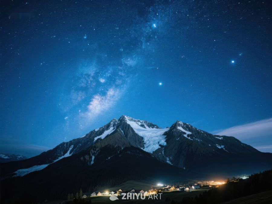 星空下的雪山与小镇 209