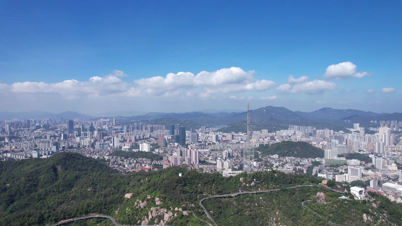 广东珠海城市大景蓝天白云天际线航拍 