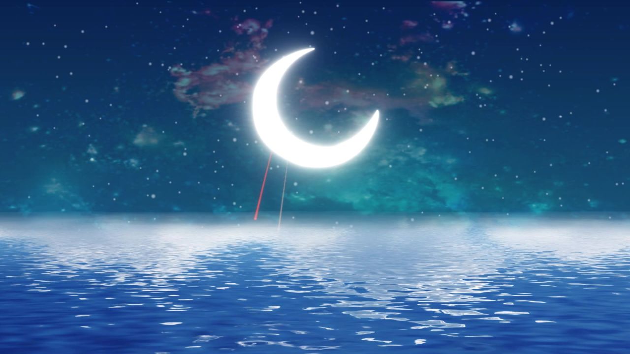 唯美大海上升月亮白月光蓝色夜空圆月明月大屏幕舞台LED视频  62